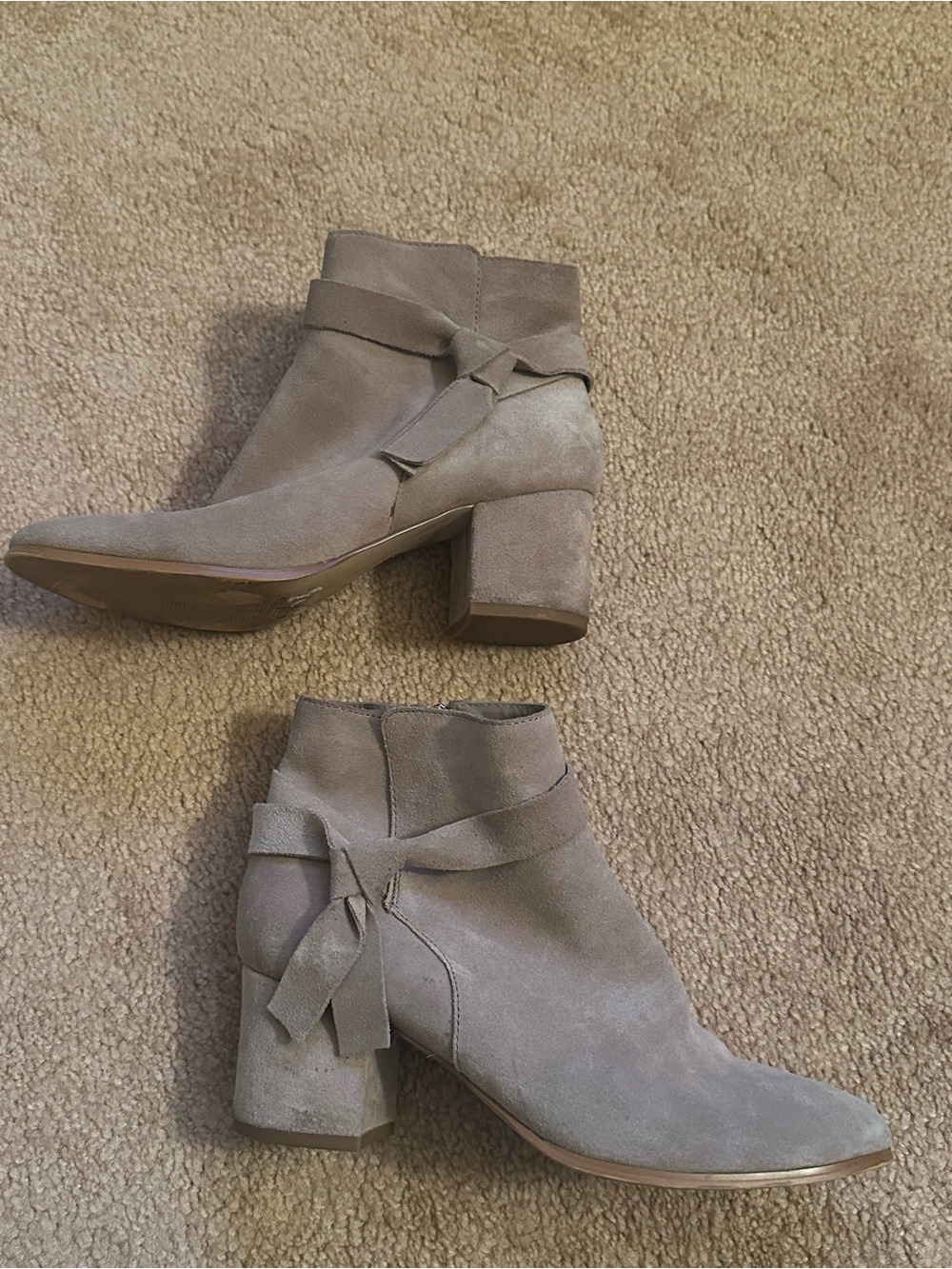 Saks Fifth Avenue Taupe Suede Ankle Booties with Wrap Detail